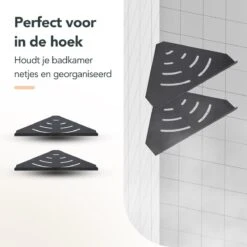 Doucherek - Doucherek Zonder Boren - Doucherekjes - Doucherek Hangend - Doucherekje - Doucherekje Zonder Boren - Doucherek Zwart - Hoek - 2 Stuks - Met Haakjes - Inclusief Montage Materiaal - Hoogwaardig Afgewerkt - EJC Products -Badkamer Wijs 1200x1200 900