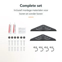 Doucherek - Doucherek Zonder Boren - Doucherekjes - Doucherek Hangend - Doucherekje - Doucherekje Zonder Boren - Doucherek Zwart - Hoek - 2 Stuks - Met Haakjes - Inclusief Montage Materiaal - Hoogwaardig Afgewerkt - EJC Products -Badkamer Wijs 1200x1200 902