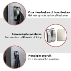 QUVIO Handdoek Houder RVS - Handdoek Of Theedoek Klem Met Plakstrip Voor In Keuken, Badkamer, Toilet Of Bijkeuken - Strak Design En Geen Schroeven Nodig - Staal - Klem - Theedoek -Badkamer Wijs 1200x1200 908