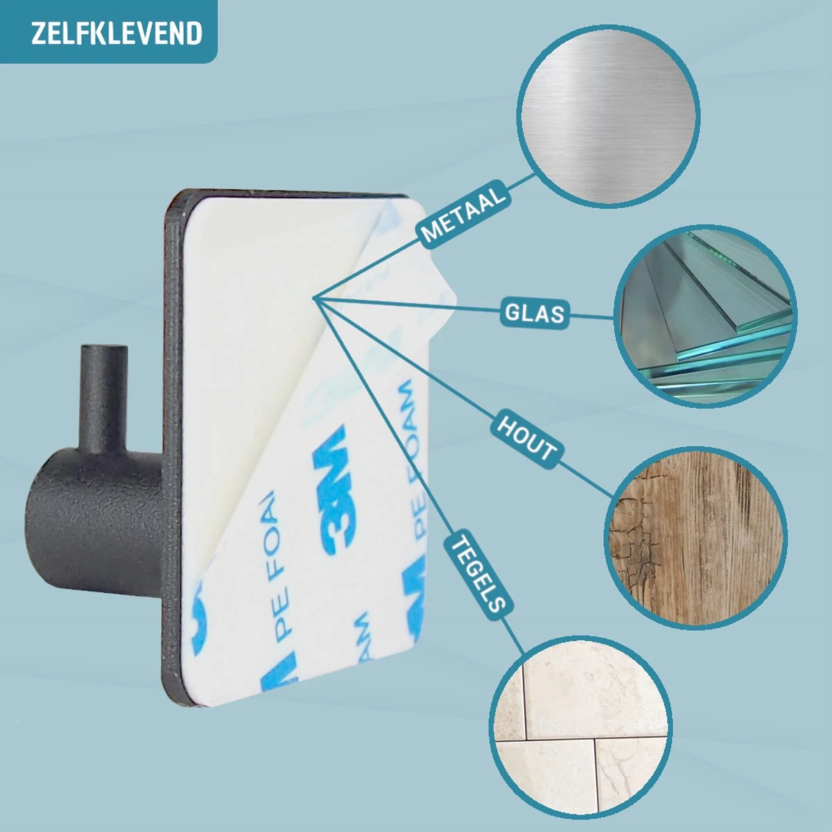 Vannons - Handdoekhaakjes - Zelfklevende Haakjes - Set Van 6 Haakjes - RVS - Zwart 10 Vannons - Handdoekhaakjes - Zelfklevende Haakjes - Set Van 6 Haakjes - RVS - Zwart - Afbeelding 8