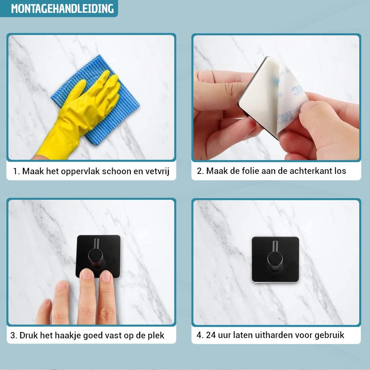 Vannons - Handdoekhaakjes - Zelfklevende Haakjes - Set Van 6 Haakjes - RVS - Zwart 11 Vannons - Handdoekhaakjes - Zelfklevende Haakjes - Set Van 6 Haakjes - RVS - Zwart - Afbeelding 9