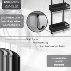 Merkloos Doucherek - Doucherek Zonder Boren - Doucherek Hangend - Zwart - RVS - Doucherekje - Badkamerrek - GRATIS DOUCHETIMER -Badkamer Wijs 1200x1200 928