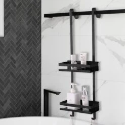 Merkloos Doucherek - Doucherek Zonder Boren - Doucherek Hangend - Zwart - RVS - Doucherekje - Badkamerrek - GRATIS DOUCHETIMER -Badkamer Wijs 1200x1200 929