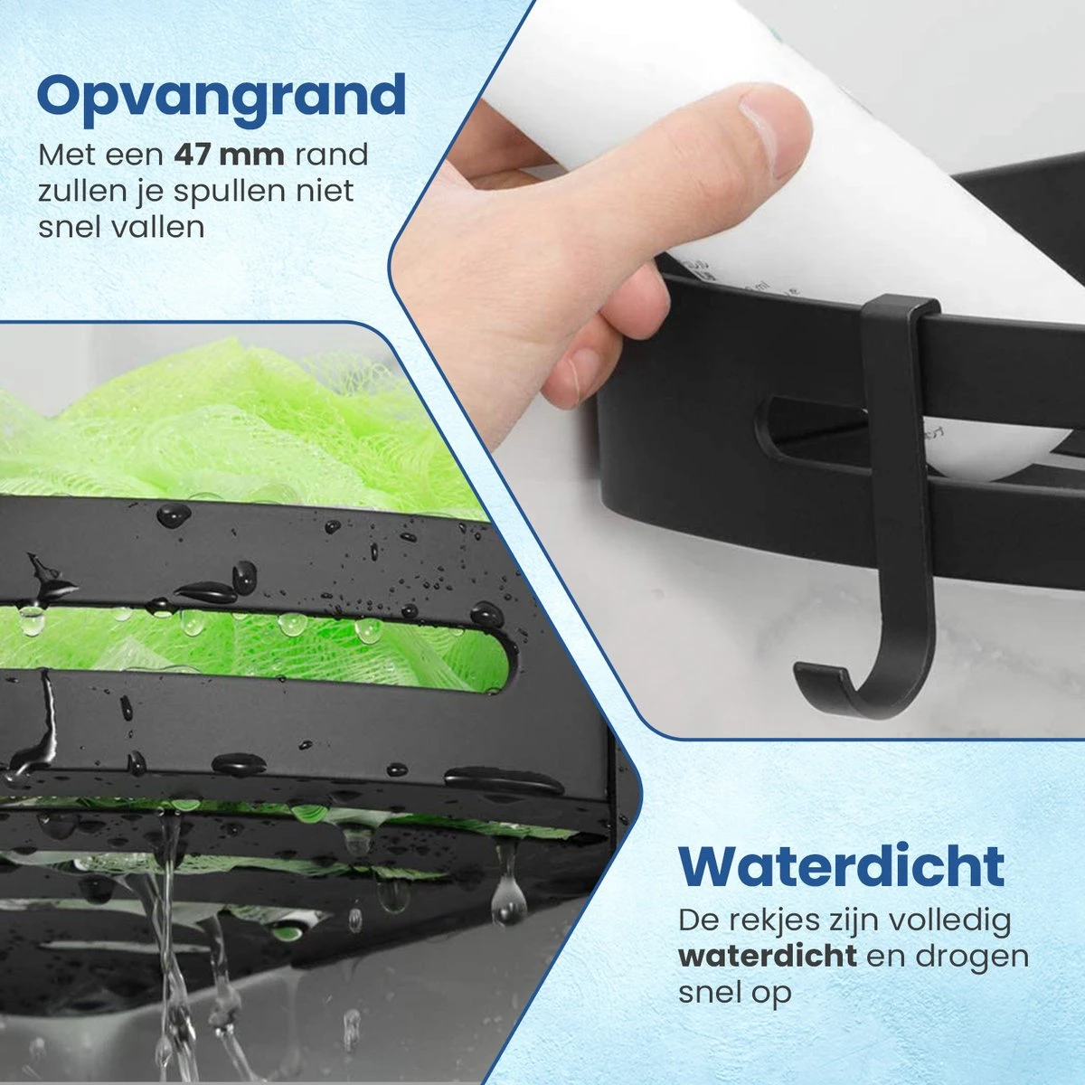 Merkloos Doucherek Zonder Boren – Doucherek – Badkamerrek – Zwart RVS – Zonder Boren – IP68 Waterdicht – 8KG Draagkracht – 2 Stuks 8 Merkloos Doucherek Zonder Boren – Doucherek – Badkamerrek – Zwart RVS – Zonder Boren – IP68 Waterdicht – 8KG Draagkracht – 2 Stuks - Afbeelding 6