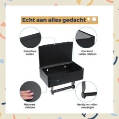 Toiletrolhouder Zwart Met Plankje En Bakje - Zonder Boren - Wc Rolhouder Zelfklevend - Inclusief Extra Handdoekhaak -Badkamer Wijs 1200x1200 943