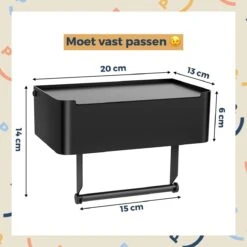 Toiletrolhouder Zwart Met Plankje En Bakje - Zonder Boren - Wc Rolhouder Zelfklevend - Inclusief Extra Handdoekhaak -Badkamer Wijs 1200x1200 946