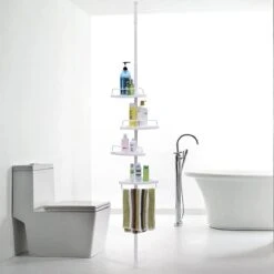 Merkloos Telescopisch Douche Rek Met 4 Lagen - Verstelbaar Bad / Douche Hoekrek Opbergrek - Uitschuifbaar Van 85-305 Cm - Wit -Badkamer Wijs 1200x1200 951