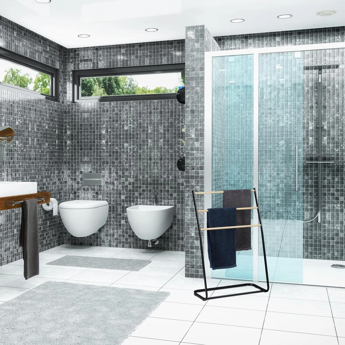 Relaxdays Handdoekrek Badkamer - Handdoekenrek Staand - Handdoekhouder - Metaal - 3 Roedes 7 Relaxdays Handdoekrek Badkamer - Handdoekenrek Staand - Handdoekhouder - Metaal - 3 Roedes - Afbeelding 5