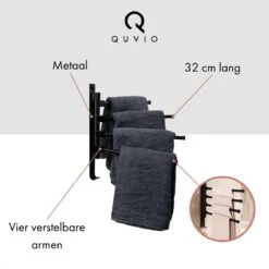 QUVIO Handdoekrek Met 4 Armen / Wandrek / Handdoekrek Keuken / Handdoekenrek Badkamer / Handdoekenrek / Handdoekrek / Handdoekrek Badkamer / Handdoekhaakjes / Handdoekhouder / Wandplank - Verstelbaar - Staal -Badkamer Wijs 1200x1200 966