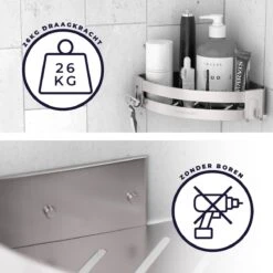 Sanicraft® Doucherekje - Doucherekje Zonder Boren - Geschikt Voor Elk Type Muur - Doucherekje Hangend - Doucheplank - Doucherekje Hoek - Doucherekje Zilver -Badkamer Wijs 1200x1200 991