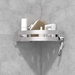 Sanicraft® Doucherekje - Doucherekje Zonder Boren - Geschikt Voor Elk Type Muur - Doucherekje Hangend - Doucheplank - Doucherekje Hoek - Doucherekje Zilver -Badkamer Wijs 1200x1200 993