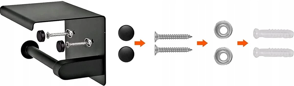 Toiletrolhouder - Wc Rol Houder Met Plankje - Inclusief Haakje - RVS - Waterbestendig - Zwart - Rheme 8 Toiletrolhouder - Wc Rol Houder Met Plankje - Inclusief Haakje - RVS - Waterbestendig - Zwart - Rheme - Afbeelding 6