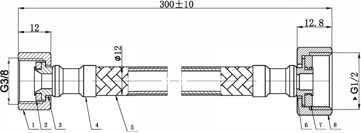 Ben Flexibele Aansluitslang 30 Cm Mat Zwart, 3/8 Inch. Moer X 1/2 Inch. Moer 4 Ben Flexibele Aansluitslang 30 Cm Mat Zwart, 3/8 Inch. Moer X 1/2 Inch. Moer - Afbeelding 2