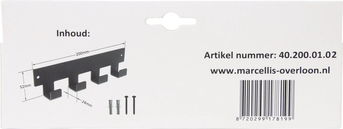 Marcellis - Industriële Handdoekhaak - Ophanghaak - 4 Haken - Mat Zwart - Staal - Metaal - Incl. Bevestigingsmateriaal 7 Marcellis - Industriële Handdoekhaak - Ophanghaak - 4 Haken - Mat Zwart - Staal - Metaal - Incl. Bevestigingsmateriaal - Afbeelding 5