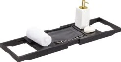 ACAZA Badrekje - Uitschuifbare Bamboe Bad Brug (Min 70 Cm - Max 105cm) - Verstelbare Plank Voor In Bad Met Tablet Houder - Zwart -Badkamer Wijs 1200x621