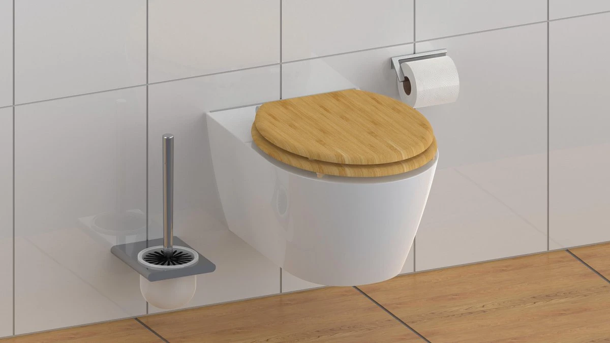 SCHÜTTE WC-Bril 81101 NATURAL BAMBOO - Massief Bamboe - Soft Close - Verchroomde Scharnieren 7 SCHÜTTE WC-Bril 81101 NATURAL BAMBOO - Massief Bamboe - Soft Close - Verchroomde Scharnieren - Afbeelding 5