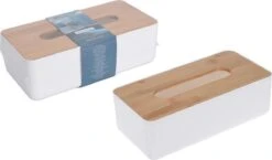 Merkloos Tissuedoos/tissuebox Rechthoekig Van Kunststof Met Bovenkant Van Bamboe Hout 26 X 13 Cm Wit -Badkamer Wijs 1200x703 1