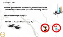 Merkloos Doucherek Zonder Boren –Douchemand- Badkamerrek-Doucheplank- Badkamer Organiser- Doucherek Hangend-Doucherek Zwart – Doucherek Hangend – Badkamer Organizer – Douche Organizer - Doucherekje - Doucherekje Zonder Boren-Zilver-Zwart-Wit -Badkamer Wijs 1200x716 2