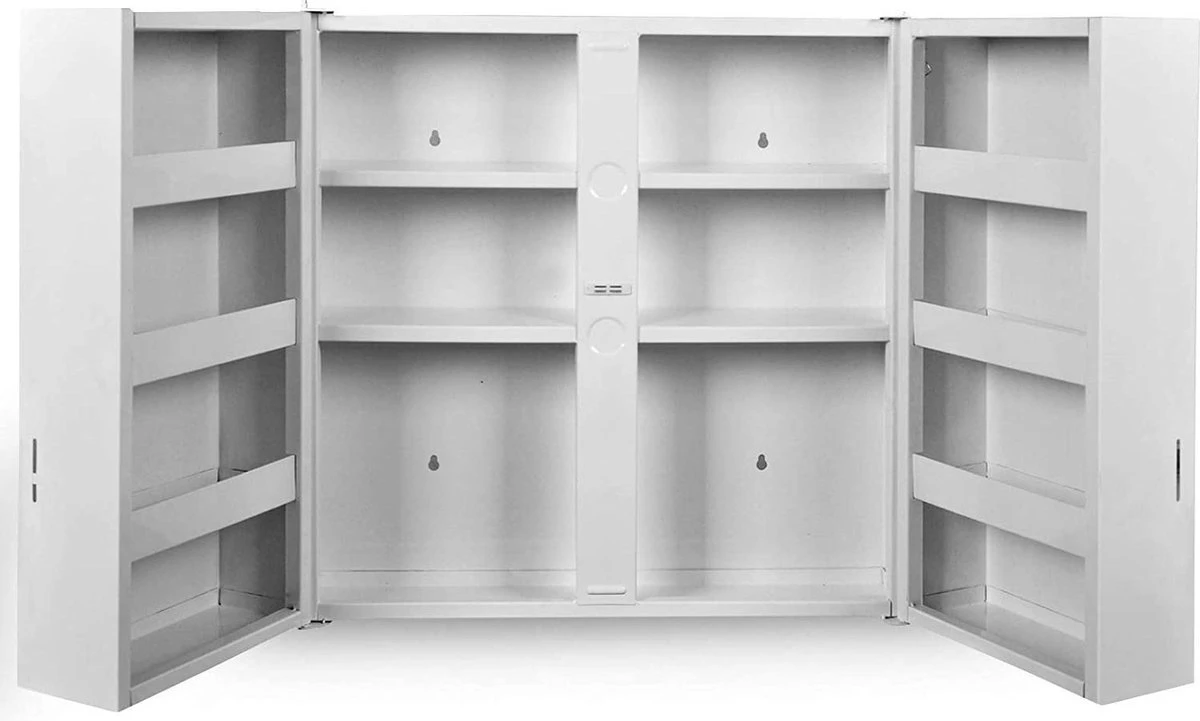 Jago - Afsluitbare XXL Medicijnkast Met 11 Vakken/Compartimenten - Staal - 2 Deuren - 53x53x20 Cm - Wit 19 Jago - Afsluitbare XXL Medicijnkast Met 11 Vakken/Compartimenten - Staal - 2 Deuren - 53x53x20 Cm - Wit - Afbeelding 17