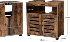 Nancy's Gaboury Badkamermeubel - Wastafelonderkast - Uitsparing - Open Vak - Openslaande Deuren - Industrieel - Bruin - Zwart - Bewerkt Hout - 60 X 30 X 63 Cm -Badkamer Wijs 1200x721 3