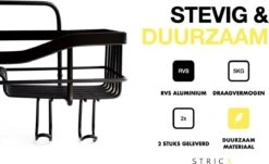 STRICX Doucherek 2 Laags Zwart - Zelfklevend Doucherek Inclusief 3 Ophanghaakjes - Doucherek Voor Badkamer / Keuken - Doucherek Met Plakstrip - Keukenrek Met Plakstrip - Badrek Douche - Kruidenrek Specerijen - Badkamerrek Douchemandje -Badkamer Wijs 1200x735 1