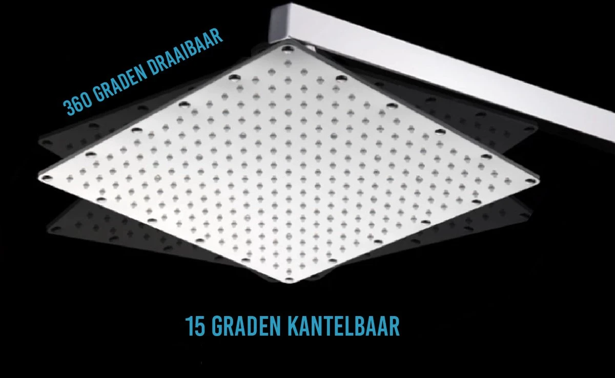 Jawes- LED Regendouche- Zilver- Douchekop- 20x20cm- Verschillende Kleuren- RVS- LED Verlichting 4 Jawes- LED Regendouche- Zilver- Douchekop- 20x20cm- Verschillende Kleuren- RVS- LED Verlichting - Afbeelding 2