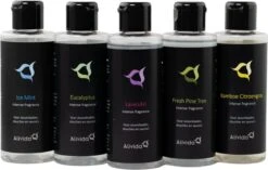 Sauna-opgiet En Stoombad Aroma Cadeauset 5x100ml - Eucalyptus - Lavendel - Bamboe-citroengras - Fresh Pine Tree - Ice Mint - Alivida