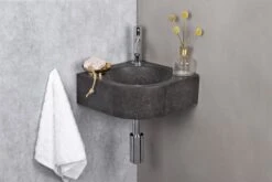 Differnz Cleo Fonteinset - Wasbak Natuursteen - Zwart - Gebogen Kraan - Chroom - Standaard Greep - 30 X 30 X 10 Cm -Badkamer Wijs 1200x800 175