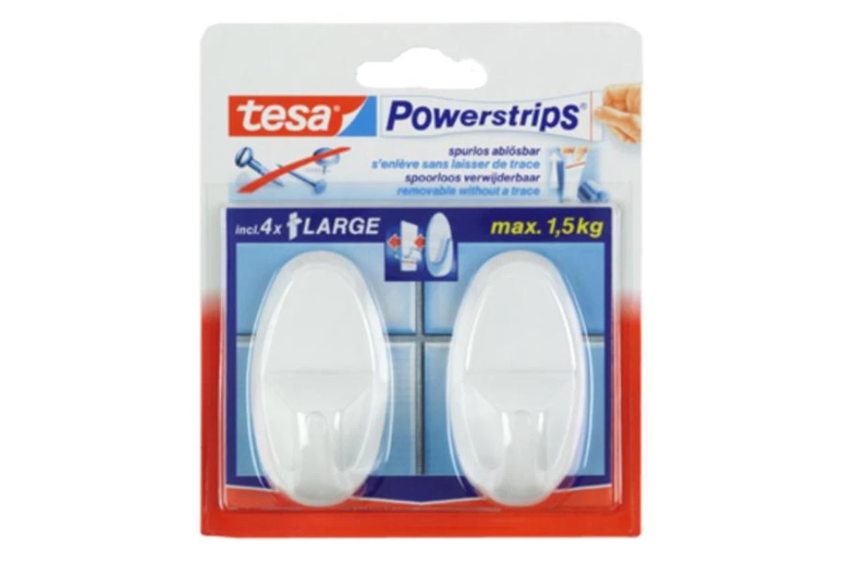 Tesa Powerstrips Haken Large - Wit - 2 Stuks 4 Tesa Powerstrips Haken Large - Wit - 2 Stuks - Afbeelding 2