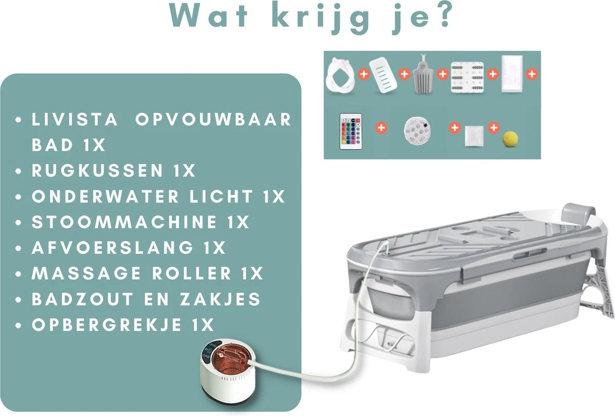 Livista® - Opvouwbaar Bad - Stoombad Grijs - Zitbad - Inklapbaar - Bath Bucket - 152 CM LANG - XL - Incl. Rugkussen, Stoommachine En Bad Accessoires 8 Livista® - Opvouwbaar Bad - Stoombad Grijs - Zitbad - Inklapbaar - Bath Bucket - 152 CM LANG - XL - Incl. Rugkussen, Stoommachine En Bad Accessoires - Afbeelding 6