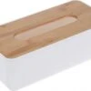 Merkloos Tissuedoos/tissuebox Rechthoekig Van Kunststof Met Bovenkant Van Bamboe Hout 26 X 13 Cm Wit -Badkamer Wijs 1200x824 3