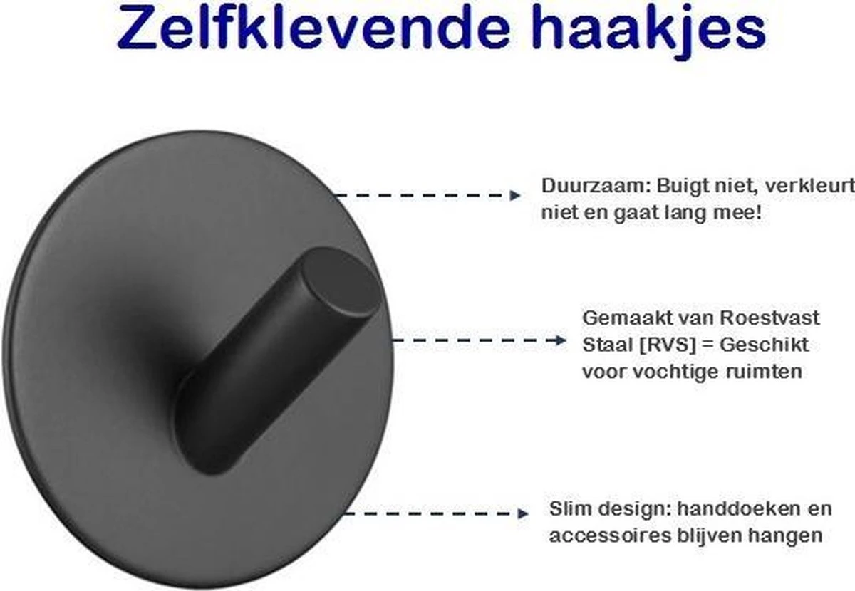 Handdoekhaakjes Zelfklevend - Zwart - Haakjes Handdoek 2st - Badkamer & Keuken 4 Handdoekhaakjes Zelfklevend - Zwart - Haakjes Handdoek 2st - Badkamer & Keuken - Afbeelding 2