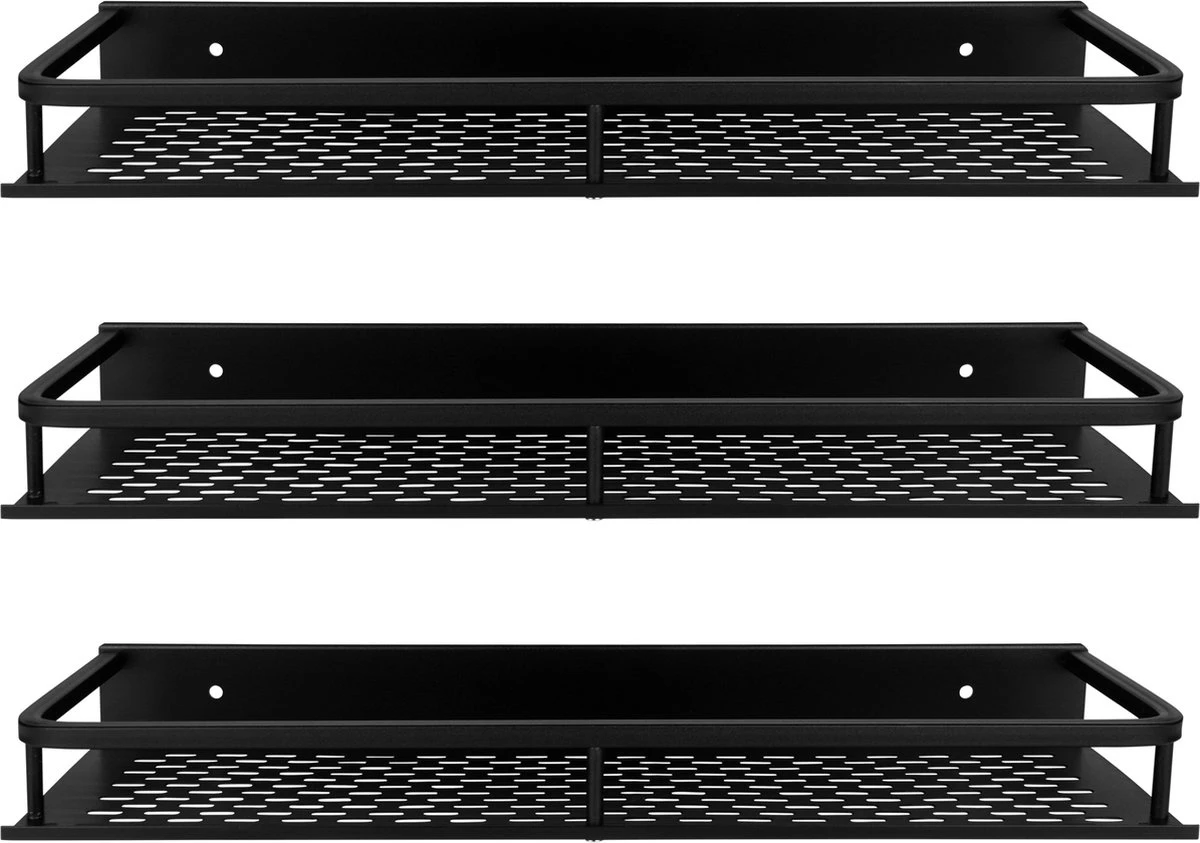 QUVIO Doucherek / Planchet - Set Van 3 - Planchet Badkamer - Badkamerplankje - Keukenrek - Kruidenrekje - Wandplank - Specerijenrek - Badkamerrekjes - 3-delig - Rechthoekig - Zwart - Aluminium - 11, X 40 X 4 Cm 4 QUVIO Doucherek / Planchet - Set Van 3 - Planchet Badkamer - Badkamerplankje - Keukenrek - Kruidenrekje - Wandplank - Specerijenrek - Badkamerrekjes - 3-delig - Rechthoekig - Zwart - Aluminium - 11, X 40 X 4 Cm - Afbeelding 2