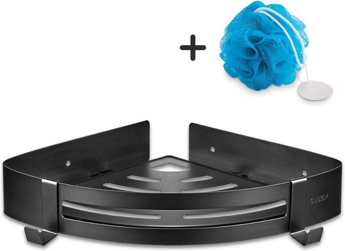 Doucherek Zonder Boren Badkamer Accessoires Zelfklevend | Douchemandje | Badrek | Douche Rek Zwart | Hoekrek Hangend | Blueplato® 6 Doucherek Zonder Boren Badkamer Accessoires Zelfklevend | Douchemandje | Badrek | Douche Rek Zwart | Hoekrek Hangend | Blueplato® - Afbeelding 4