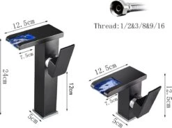 Merkloos Messing - LED Waterval Badkamer Wastafel Kranen Set - Koud Warm Water Mixer - Wastafelkranen - Zwart - 12.5cm Hoogte -Badkamer Wijs 1200x898 9