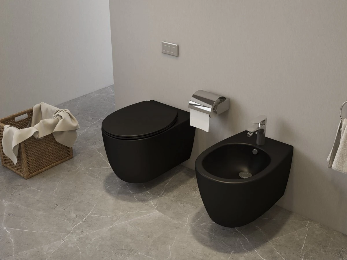 Viidako – Paskii Toiletpot – Mat Zwart – Design - Rimless – INCLUSIEF Softclose Zitting – Quick Release - Hangend/zwevend Toilet 9 Viidako – Paskii Toiletpot – Mat Zwart – Design - Rimless – INCLUSIEF Softclose Zitting – Quick Release - Hangend/zwevend Toilet - Afbeelding 7