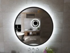 Viidako – Luxurii Badkamerspiegel – 3 Dimbare LED Standen - Anti Condens – Anti Corrosie Coating – Naadloos Frame – Mat Zwart – Met Digitale Klok -Badkamer Wijs 1200x900 10