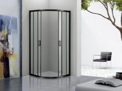 Merkloos Douchecabine Kwartrond 90x90x200 Cm 6 Mm Nano Anti Kalk Veiligheidsglas Met Zwart Aluminium Omlijsting -Badkamer Wijs 1200x900 126