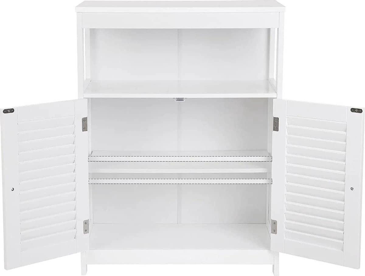 Songmics Badkamerkast Van Hout, Badkamerorganizer, Badkamerrek, Vrijstaand Met 2 Lamellendeuren, Wit, BBC40WT 6 Songmics Badkamerkast Van Hout, Badkamerorganizer, Badkamerrek, Vrijstaand Met 2 Lamellendeuren, Wit, BBC40WT - Afbeelding 4