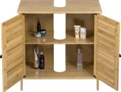 Merkloos Badkamerkast - Ondermeubel Wastafel - Handdoeken Kast - Opbergruimte - Opbergkast Badkamer - Wastafel Onderkast - Hout - Bamboe -Badkamer Wijs 1200x912 3