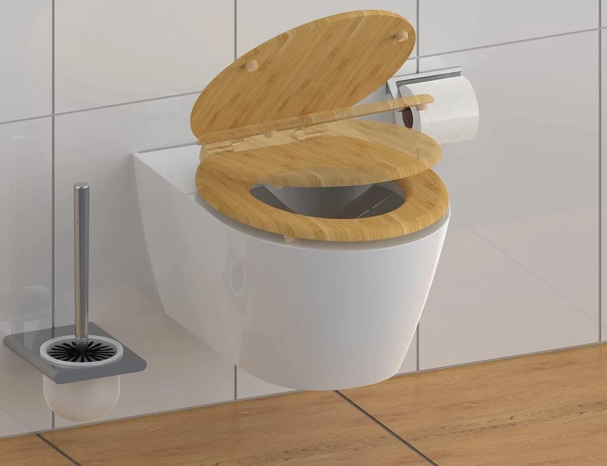 SCHÜTTE WC-Bril 81101 NATURAL BAMBOO - Massief Bamboe - Soft Close - Verchroomde Scharnieren 5 SCHÜTTE WC-Bril 81101 NATURAL BAMBOO - Massief Bamboe - Soft Close - Verchroomde Scharnieren - Afbeelding 3