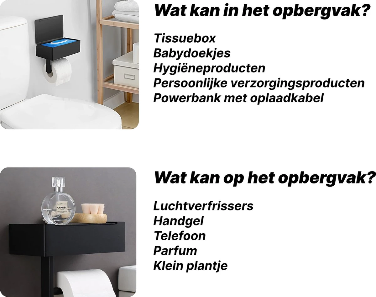 SHATY® WC Rolhouder - Toiletrolhouder - Opbergvak - Bakje - Plankje - Zonder Boren- WC Papier Houder - Toilet Papier Houder - Zwart - Badkameraccessoire - Toiletaccessoire - Inclusief Handoekhaak 5 SHATY® WC Rolhouder - Toiletrolhouder - Opbergvak - Bakje - Plankje - Zonder Boren- WC Papier Houder - Toilet Papier Houder - Zwart - Badkameraccessoire - Toiletaccessoire - Inclusief Handoekhaak - Afbeelding 3