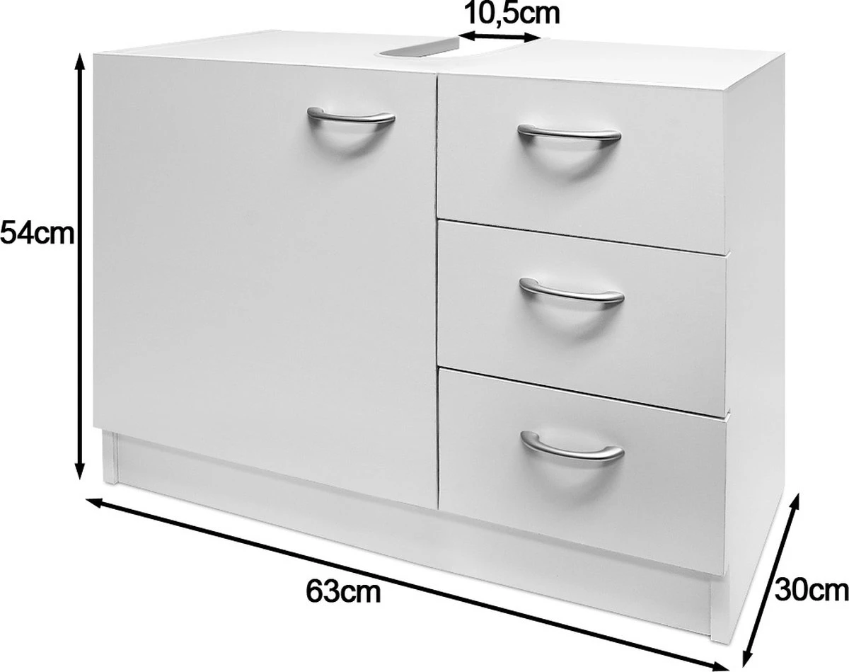 Deuba Badkamermeubel 3 Lades 63x54x30cm Wit Wastafelmeubel Onderkast 4 Deuba Badkamermeubel 3 Lades 63x54x30cm Wit Wastafelmeubel Onderkast - Afbeelding 2