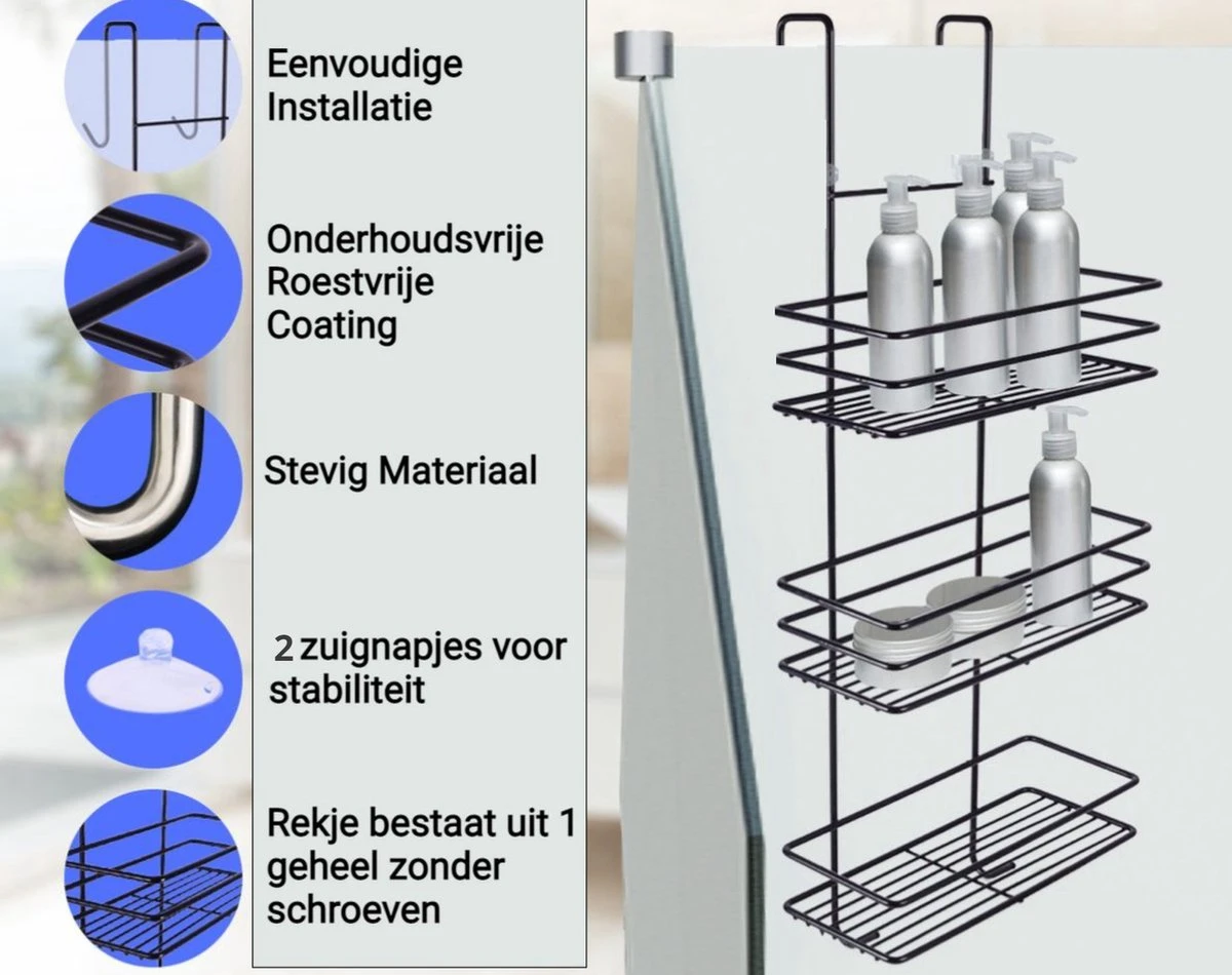 Ball Design Zwart Doucherek-3 Laags Hangend-Zonder Boren-Zwart 5 Ball Design Zwart Doucherek-3 Laags Hangend-Zonder Boren-Zwart - Afbeelding 3
