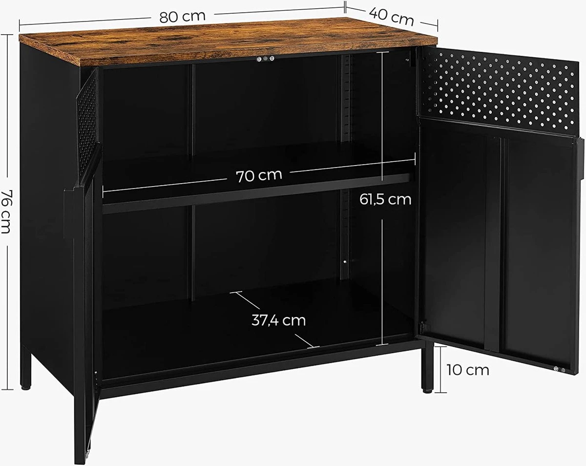 Songmics Opslagkabinet, Dubbel-deurs Vloerkast Met Magnetische Sluiting, Verstelbare Plank, Stalen Frame, Industriële Stijl, Ruimtebesparend, Rustiek Bruin En Zwart LSC102B01 4 Songmics Opslagkabinet, Dubbel-deurs Vloerkast Met Magnetische Sluiting, Verstelbare Plank, Stalen Frame, Industriële Stijl, Ruimtebesparend, Rustiek Bruin En Zwart LSC102B01 - Afbeelding 2