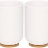 Merkloos 2x Witte Badkamer/keuken Bekers Met Bamboe 11 Cm- 300 Ml - Badkameraccessoires - Drinkbeker -Badkamer Wijs 1200x964 1
