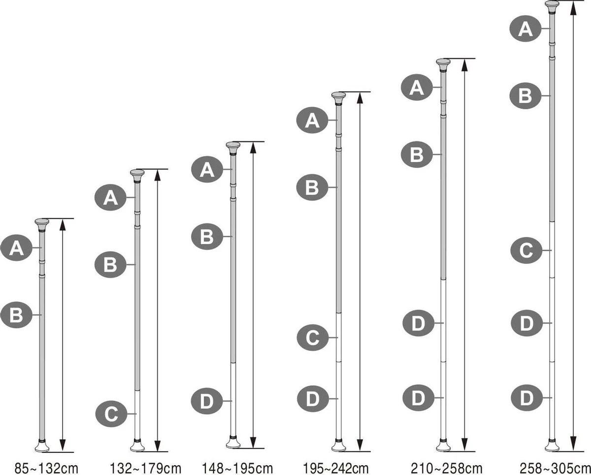 Hoppa! Telescopisch Doucherek Zonder Boren / Uitschuifbaar Douche Rek Van 85-305 Cm - Badopbergrek - Wit 6 Hoppa! Telescopisch Doucherek Zonder Boren / Uitschuifbaar Douche Rek Van 85-305 Cm - Badopbergrek - Wit - Afbeelding 4