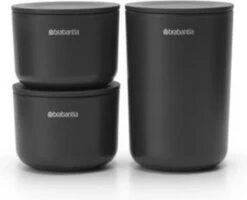 Brabantia ReNew Opbergpotjes - 3-delig - Dark Grey -Badkamer Wijs 1200x973 2