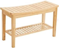 Merkloos Decopatent® Stevig Badkamerbankje - Handig Als Badkamerkruk - Bamboe Hout -Badkamer Wijs 1200x974