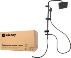 Niceey Doucheset - Regendouche - Handdouche - Verstelbaar - Vierkant - Mat Zwart -Badkamer Wijs 1200x982